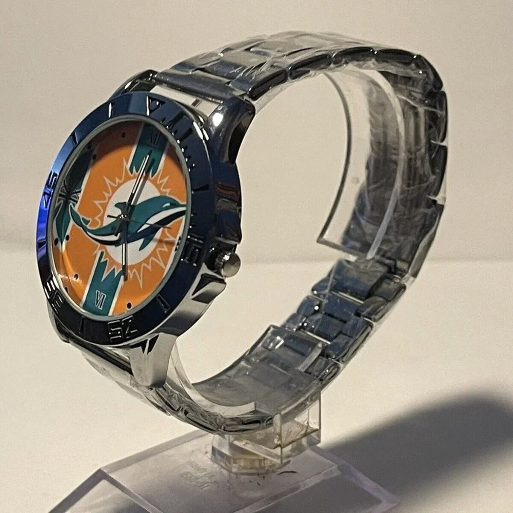 MIAMI DOLPHINS NFL Team Logo Men's Stainless-Steel Watch NEW - needs battery